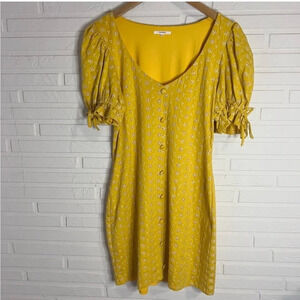 Tularosa Yellow Floral Eyelet Tie Sleeve Penny Mini Dress, Women’s Size Medium